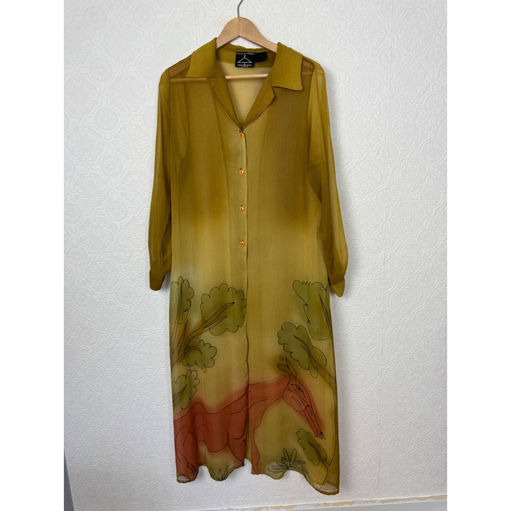 Vintage RARE Artsy Lagenlook Eclectic Sheer Duster Cardigan Unique Chartreuse